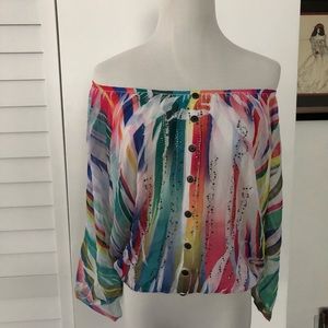 Crimson Ivy NWOT Oversized multicolor top with Beads and elastic bottom.